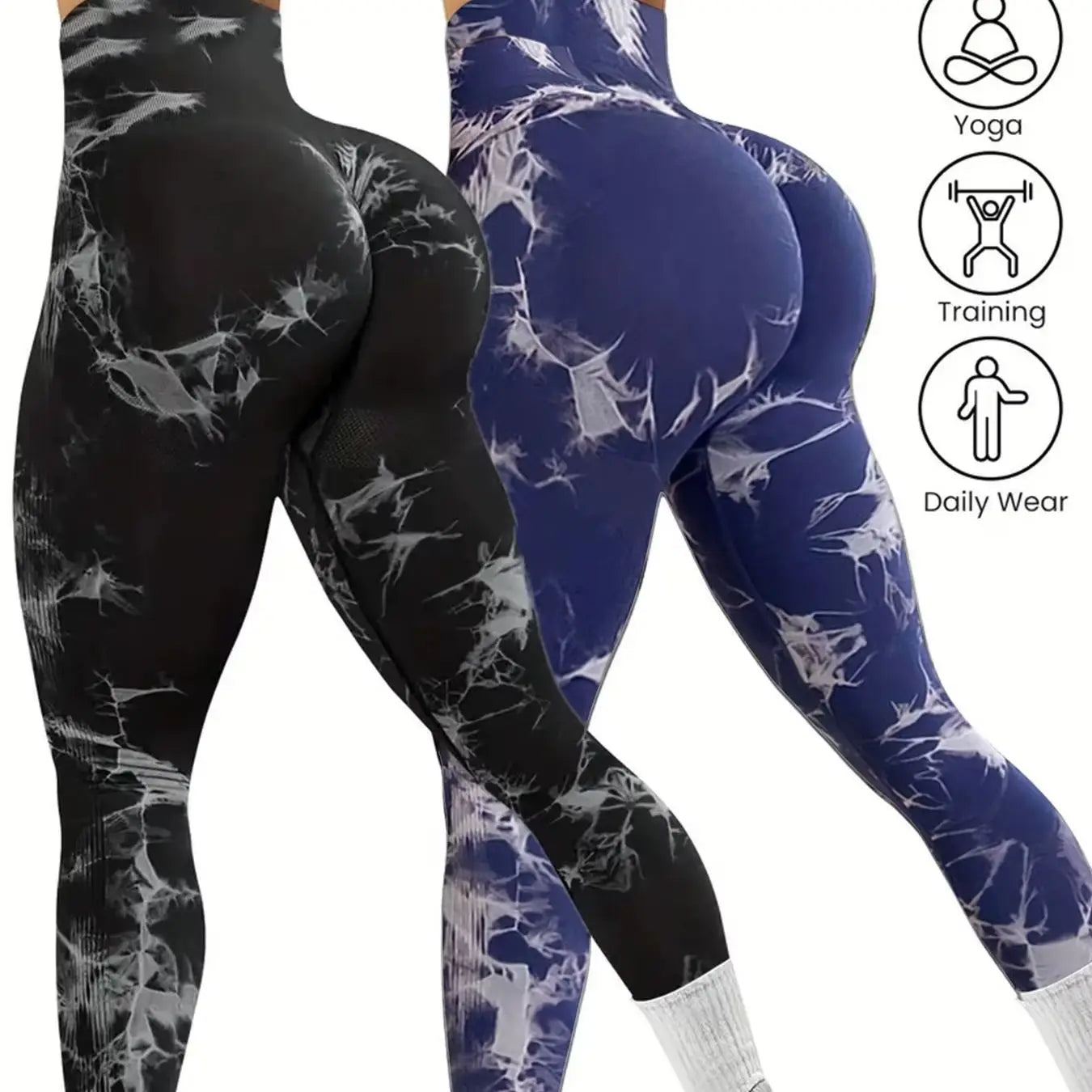 2pcs Tie-Dye Seamless High Stretch Yoga Leggings