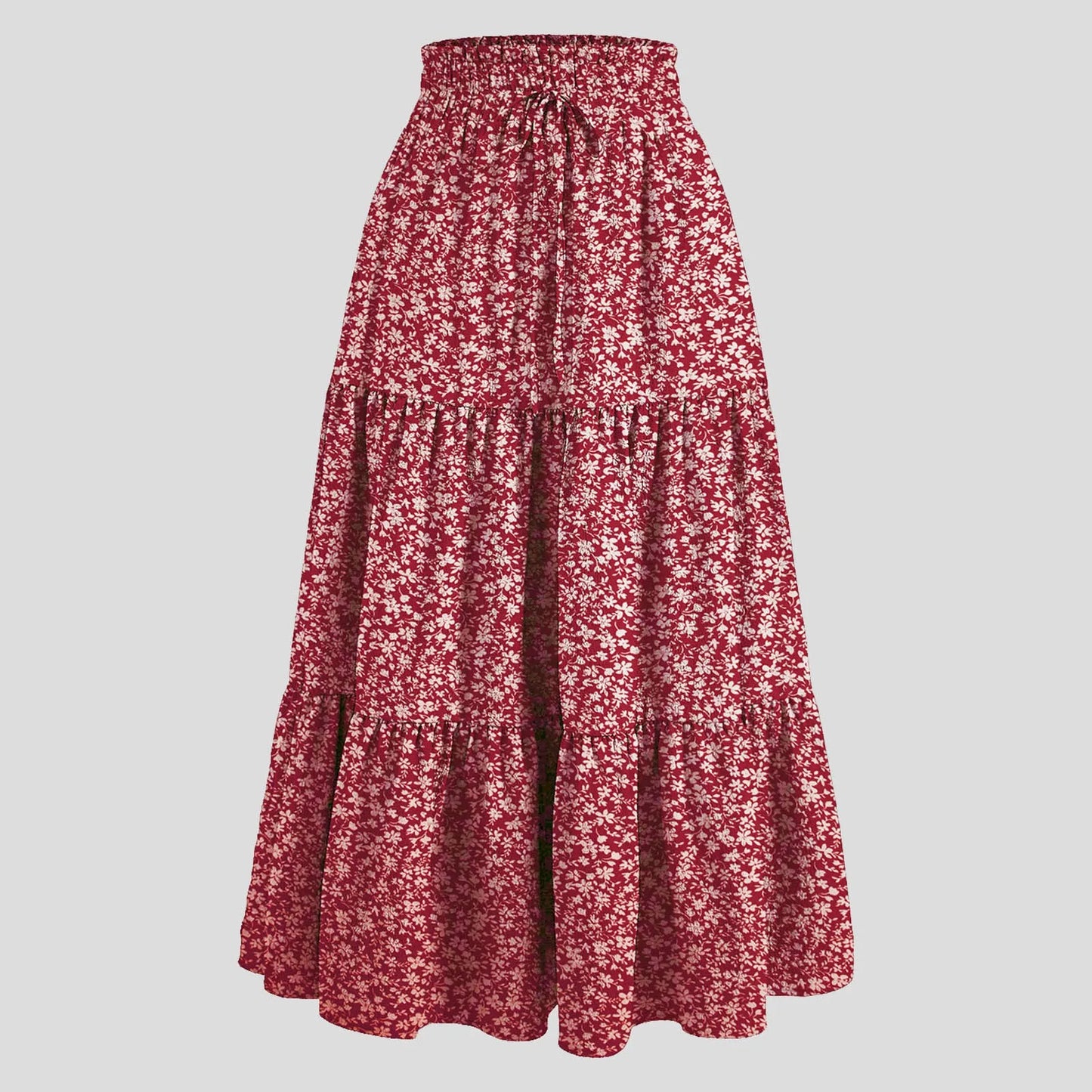 Boho Vintage Floral Print Maxi Skirt Elastic High Waist
