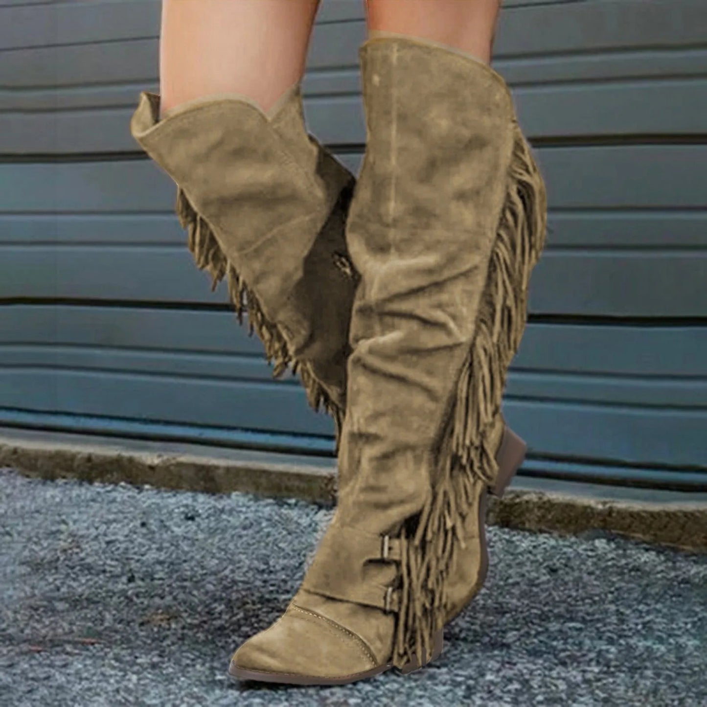 Retro Fringe Knee High Boots (Size 37)
