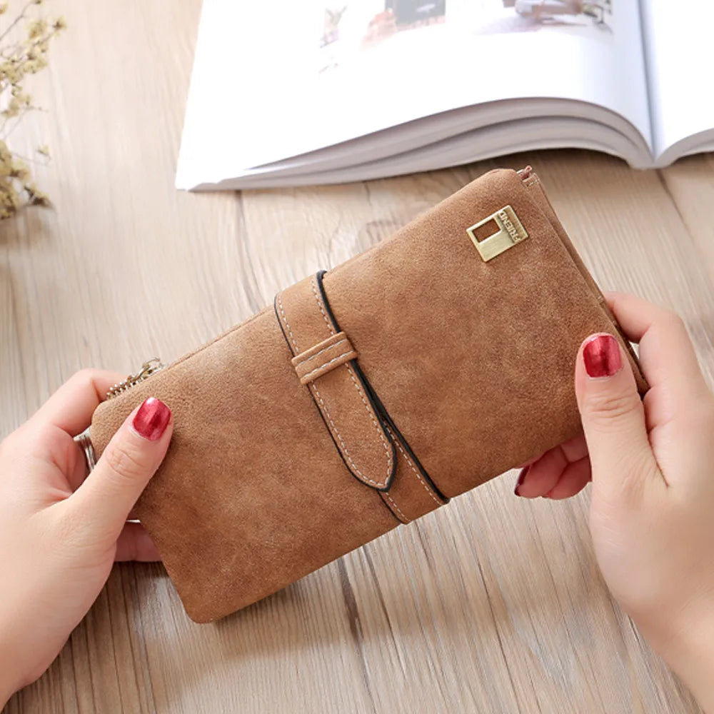 Frosted Leather Long Card Holder Wallet Purse Clutch