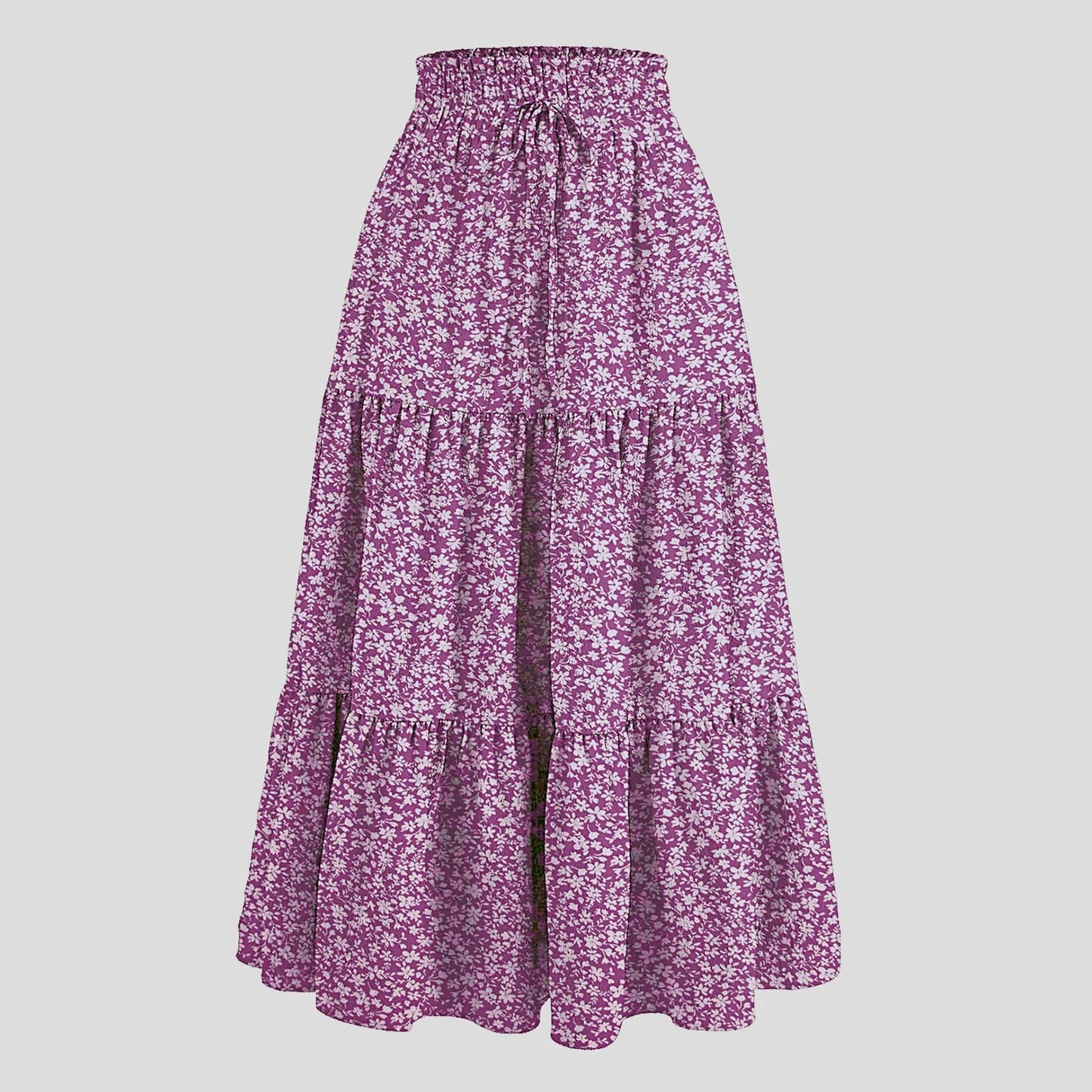 Boho Vintage Floral Print Maxi Skirt Elastic High Waist
