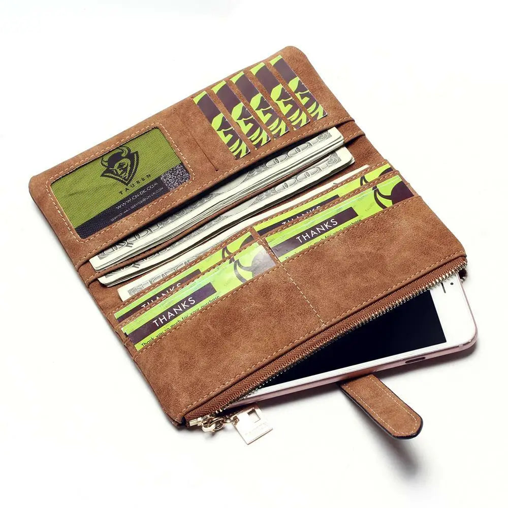 Frosted Leather Long Card Holder Wallet Purse Clutch