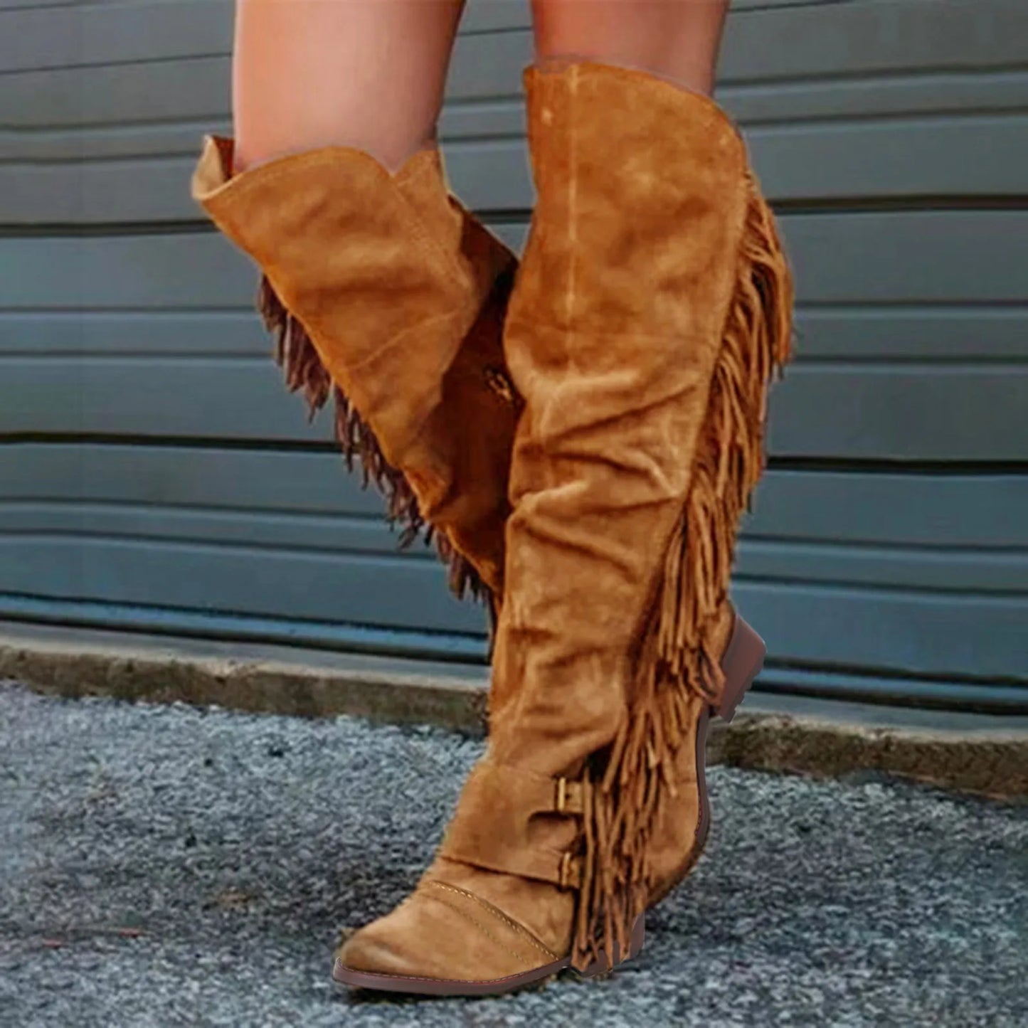Retro Fringe Knee High Boots (Size 37)