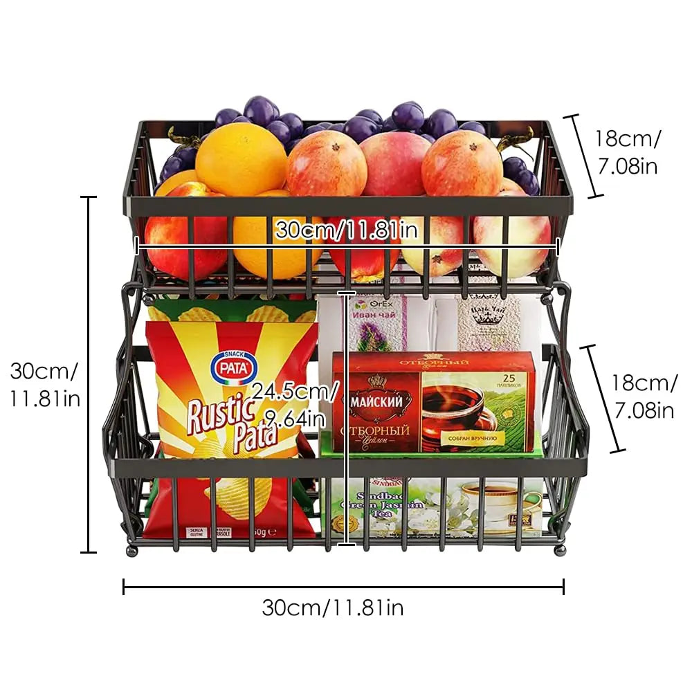 2-Layer Counter-top Metal Fruit Basket Storage Kitchen Bathroom