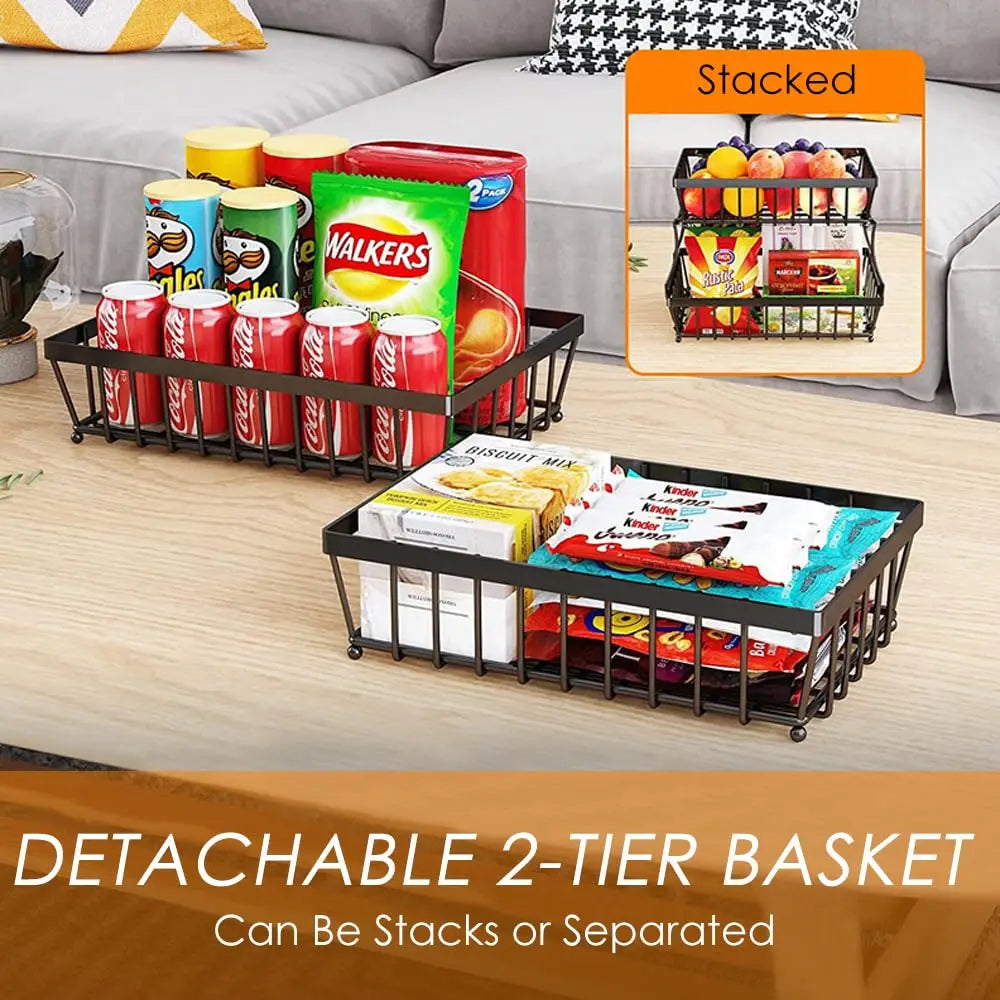 2-Layer Counter-top Metal Fruit Basket Storage Kitchen Bathroom