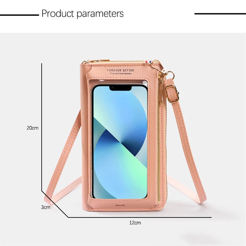 Mini Wallet w/ Touch Screen Cell Phone Holder Crossbody Purse