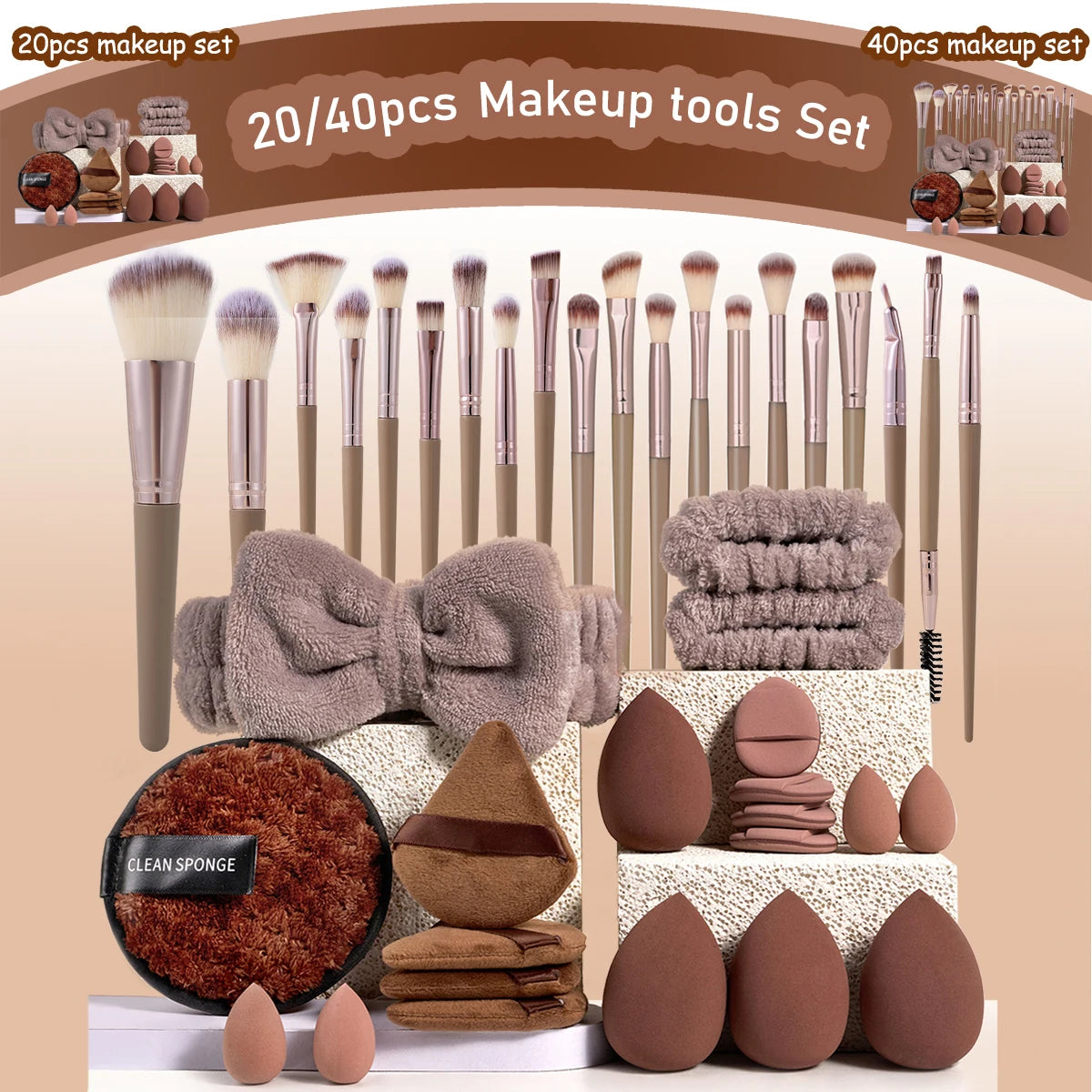 20/40pcs Professional Makeup Brush And Sponge Set