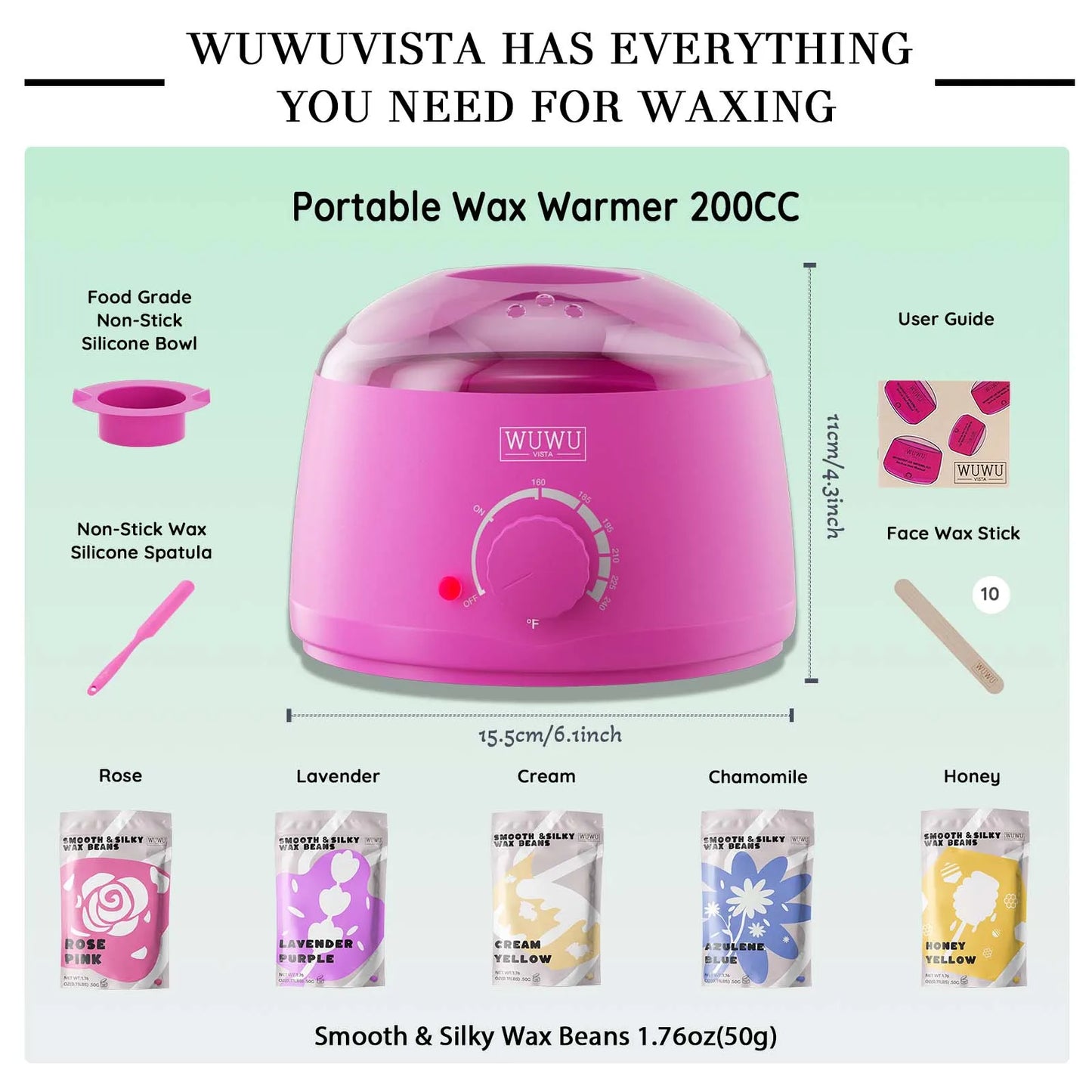 19 items Waxing Kit w/ Wax Warmer & Wax Beads Face Brazilian Full Body