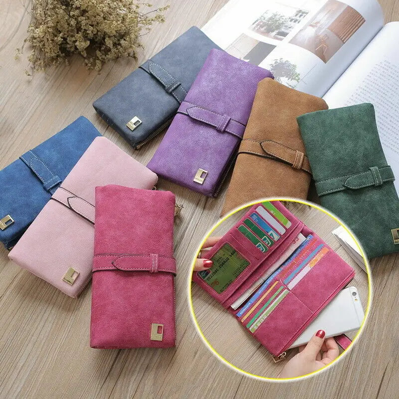 Frosted Leather Long Card Holder Wallet Purse Clutch