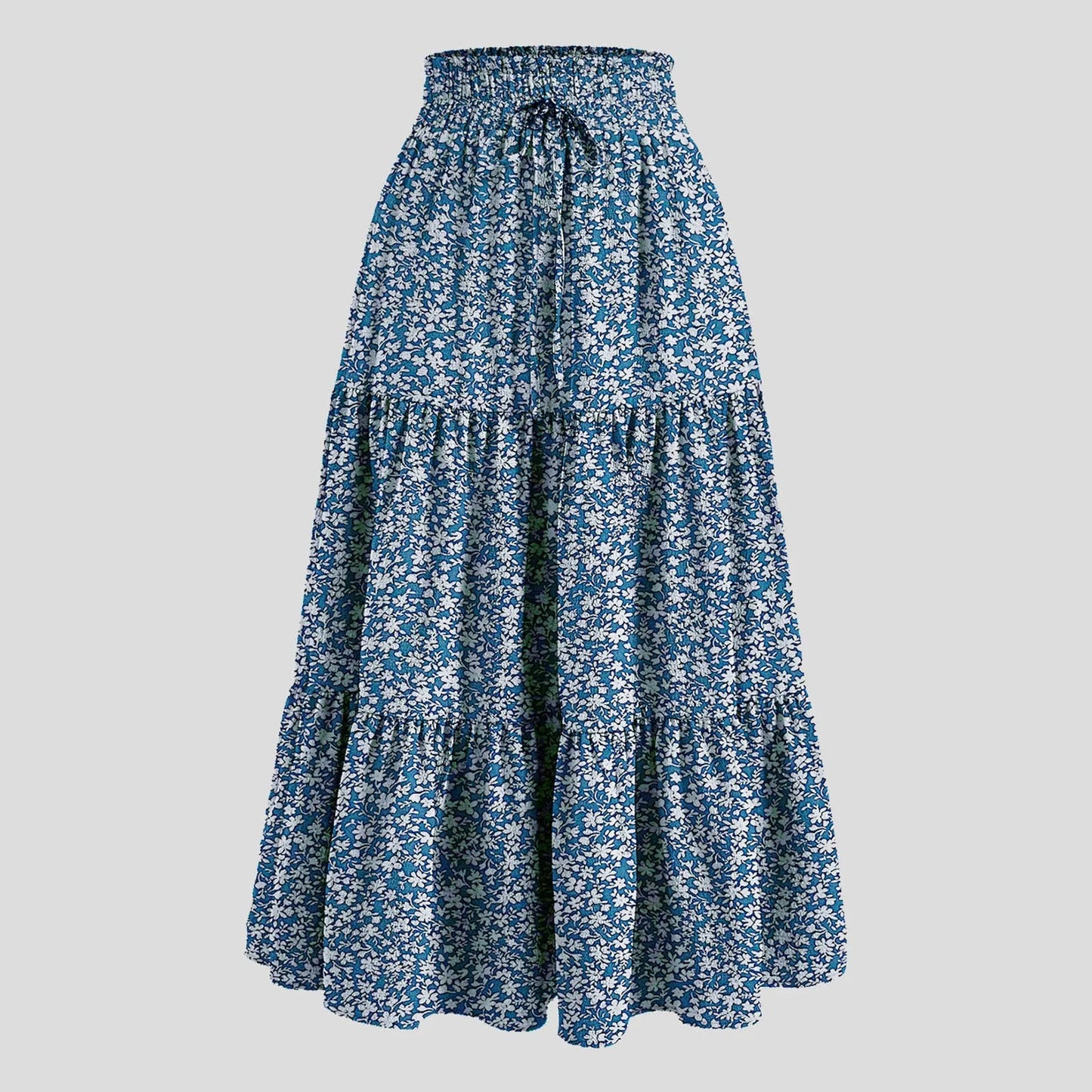 Boho Vintage Floral Print Maxi Skirt Elastic High Waist