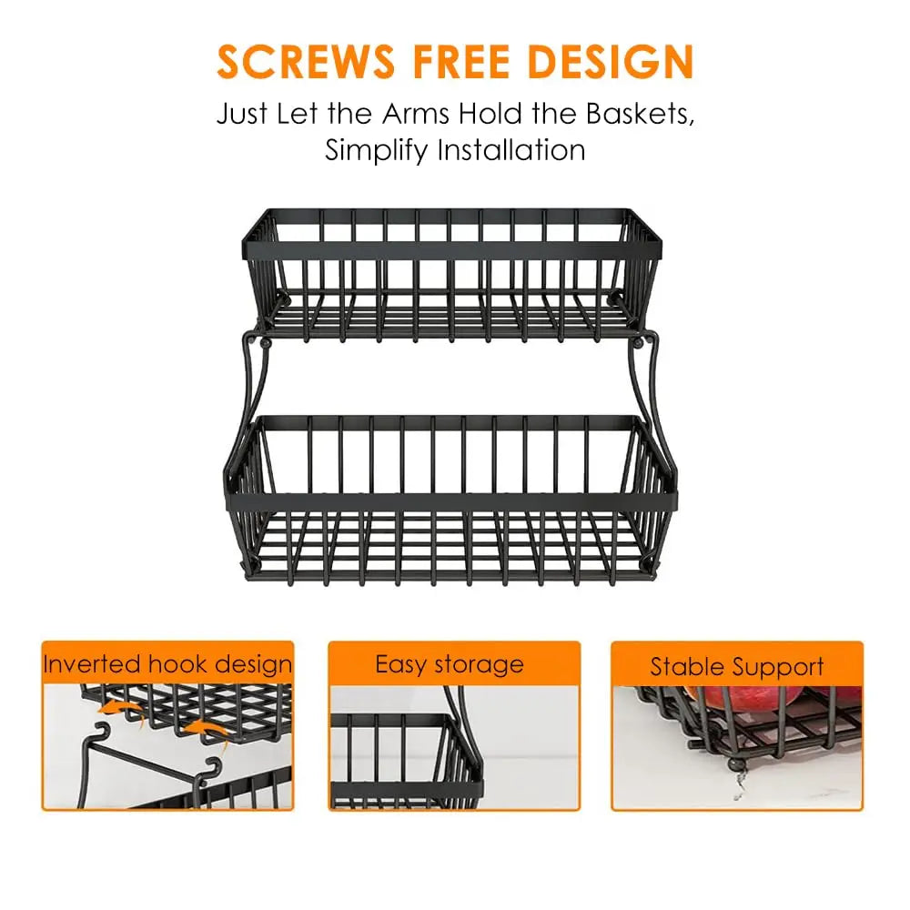 2-Layer Counter-top Metal Fruit Basket Storage Kitchen Bathroom