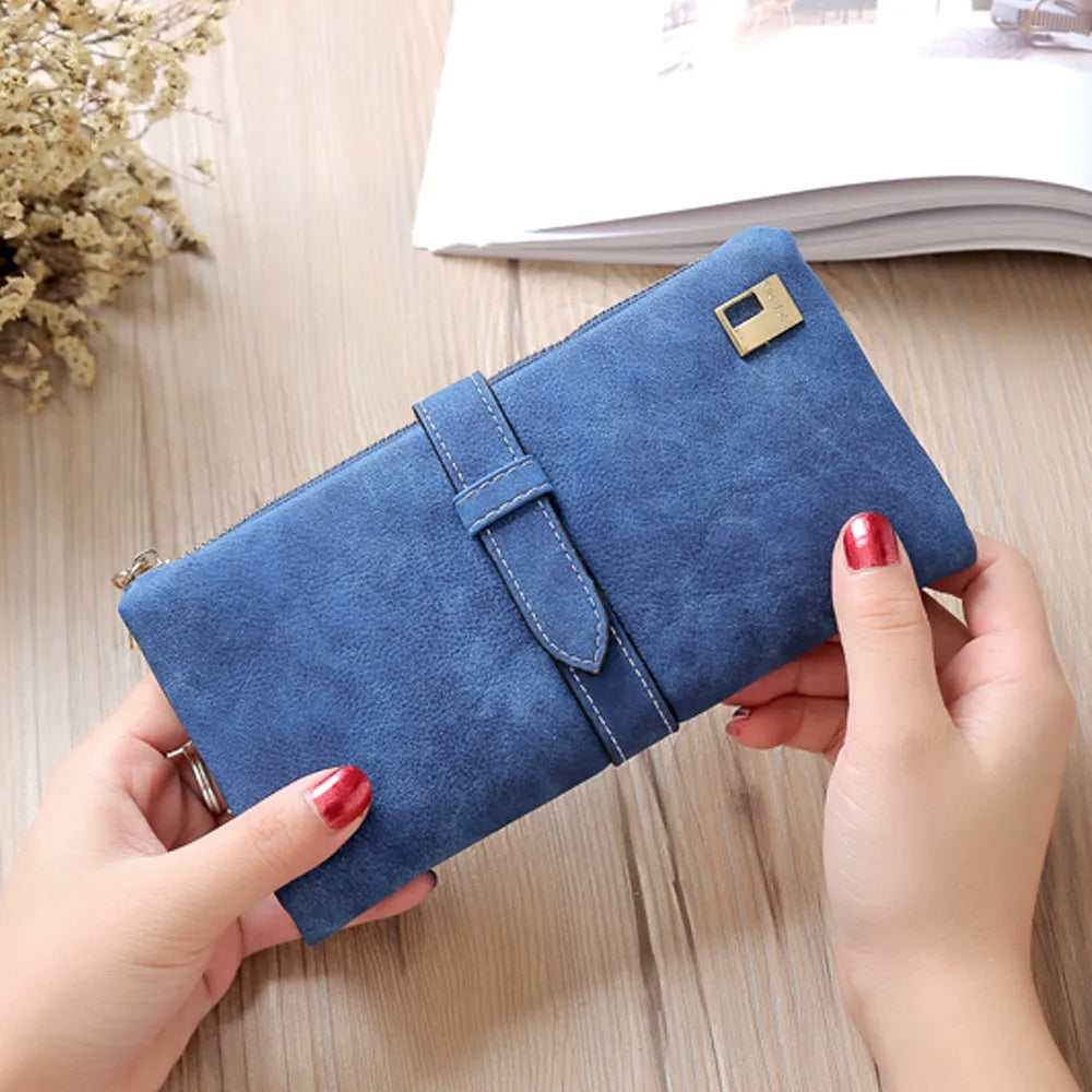 Frosted Leather Long Card Holder Wallet Purse Clutch
