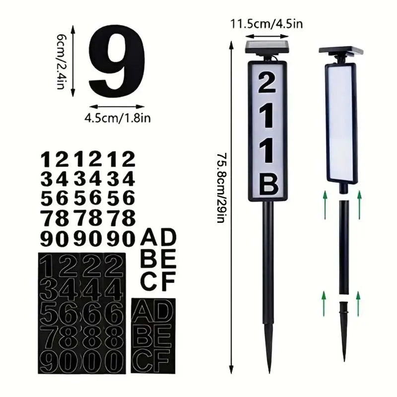 Solar Powered Home Address Number Sign Smart Light Control