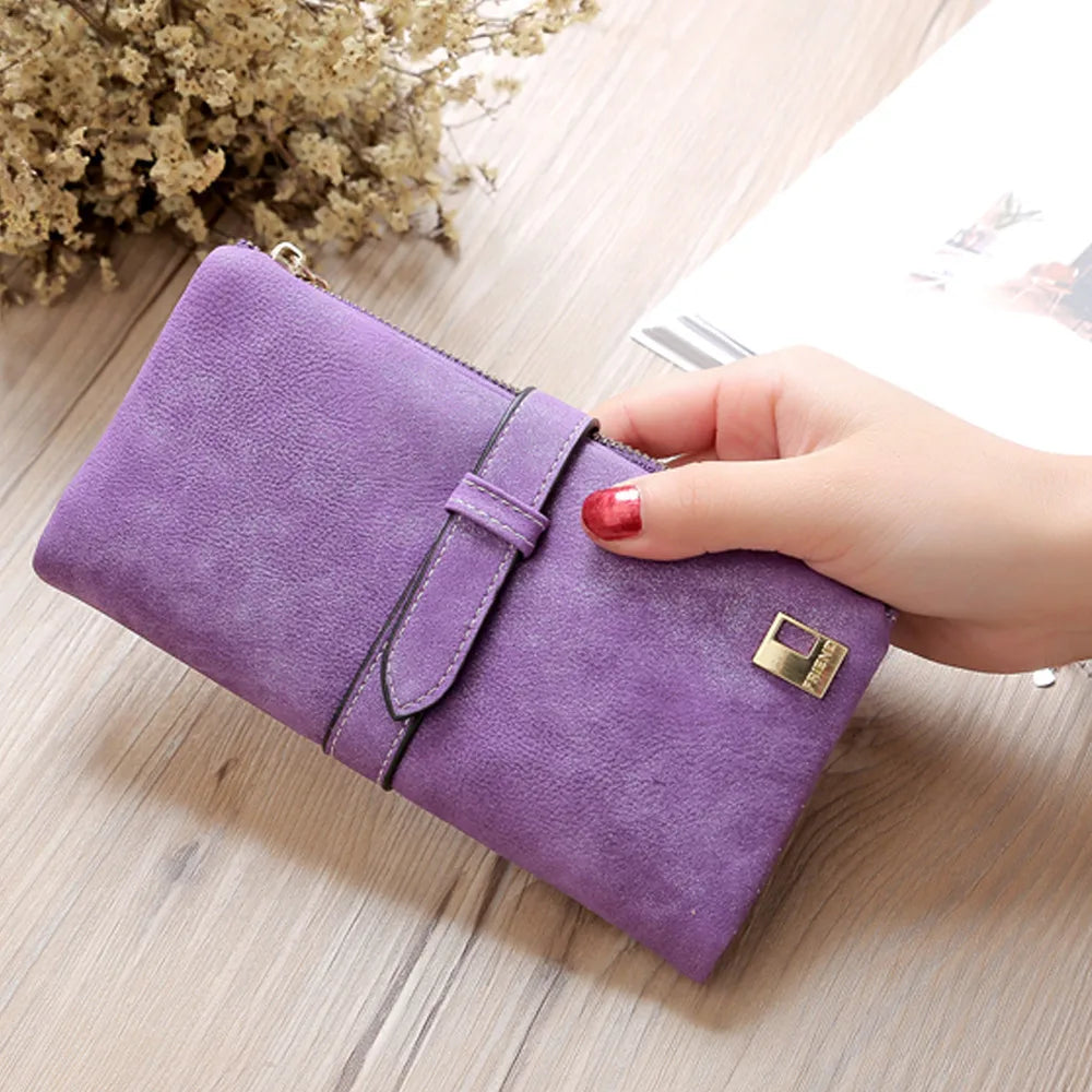Frosted Leather Long Card Holder Wallet Purse Clutch