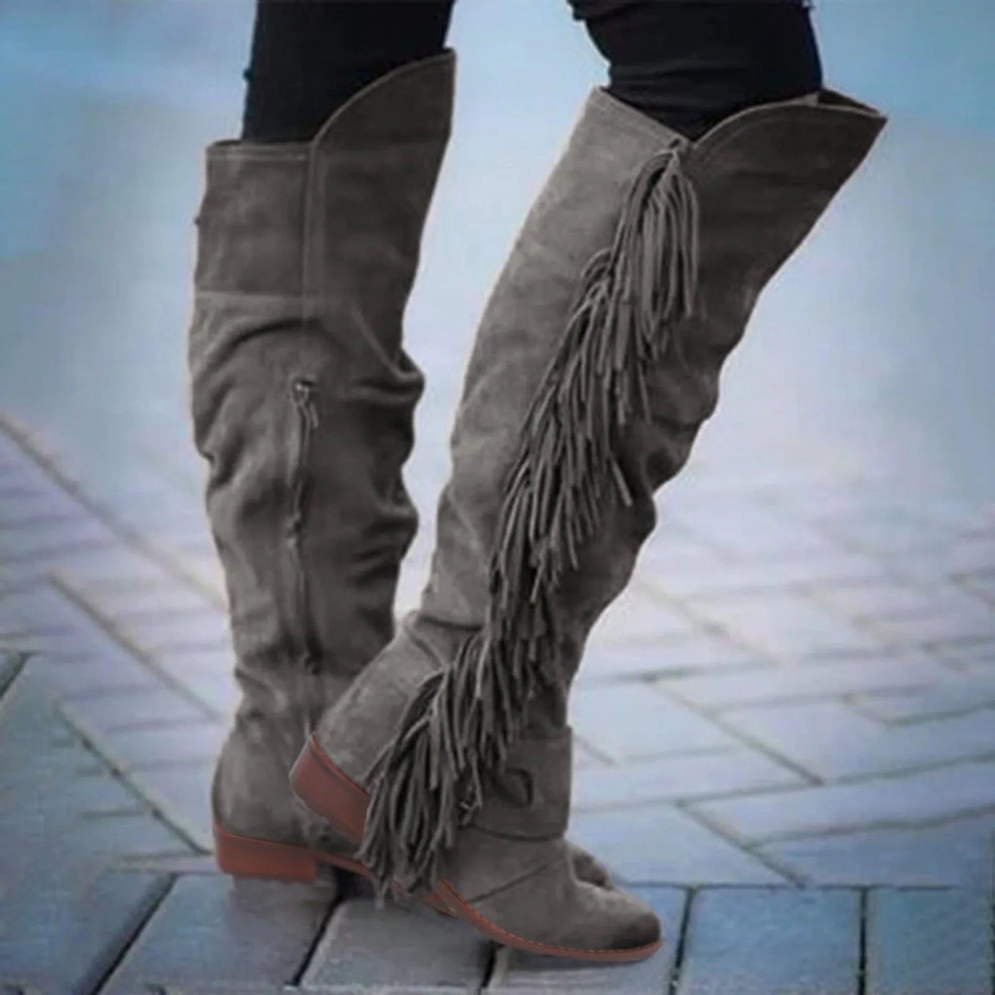 Retro Fringe Knee High Boots (Size 37)