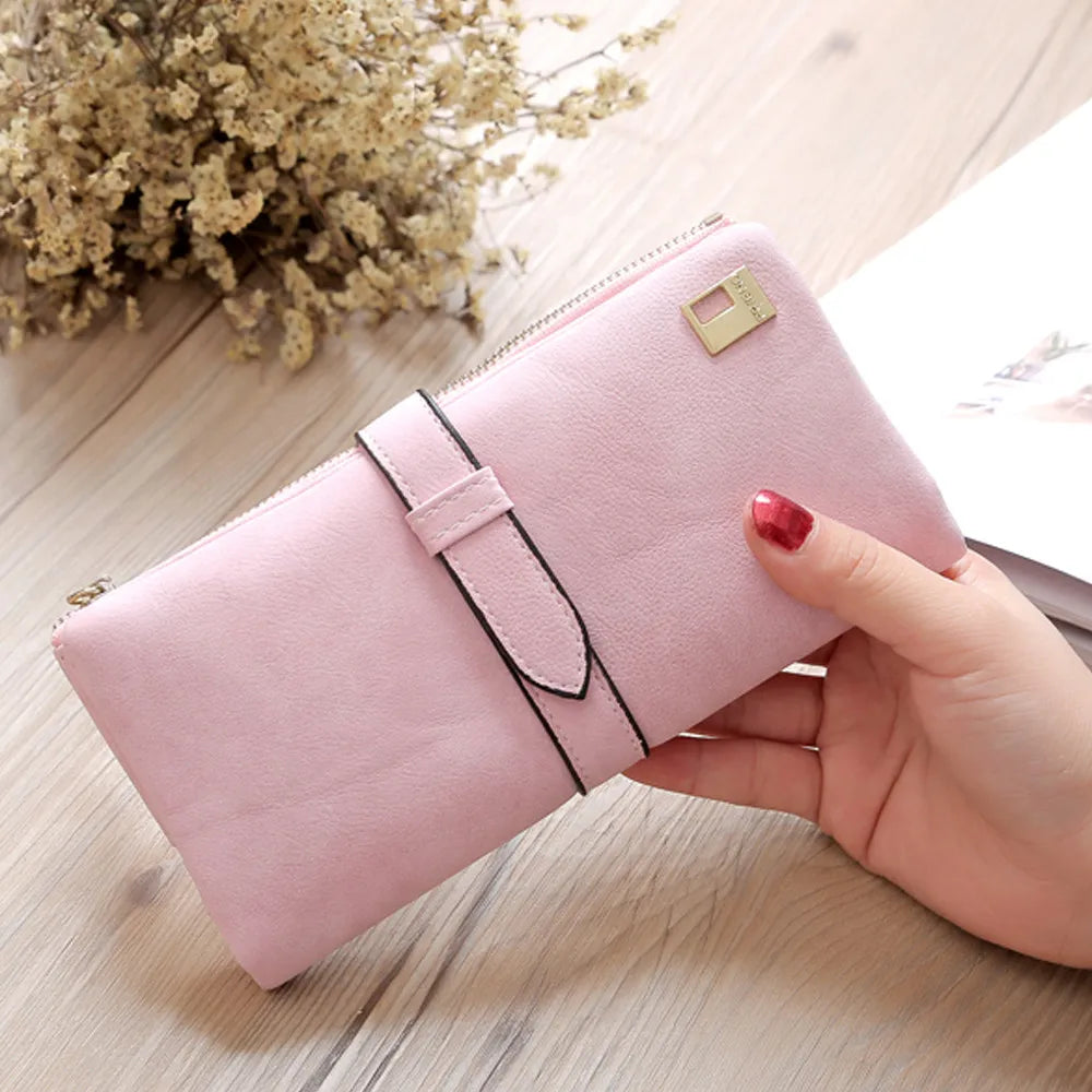 Frosted Leather Long Card Holder Wallet Purse Clutch