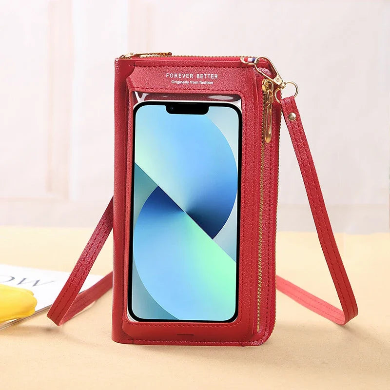 Mini Wallet w/ Touch Screen Cell Phone Holder Crossbody Purse