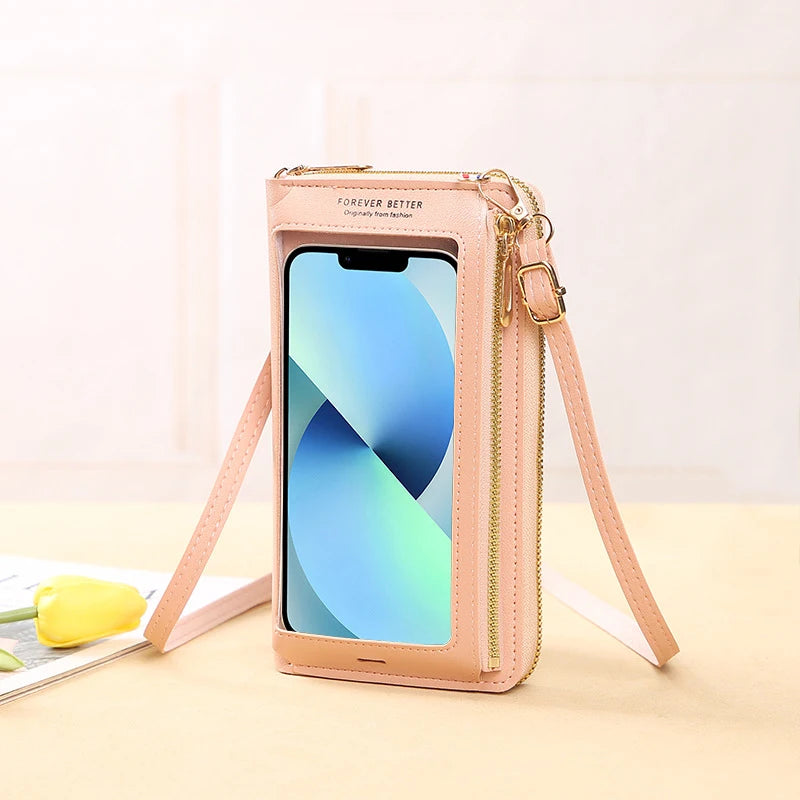 Mini Wallet w/ Touch Screen Cell Phone Holder Crossbody Purse