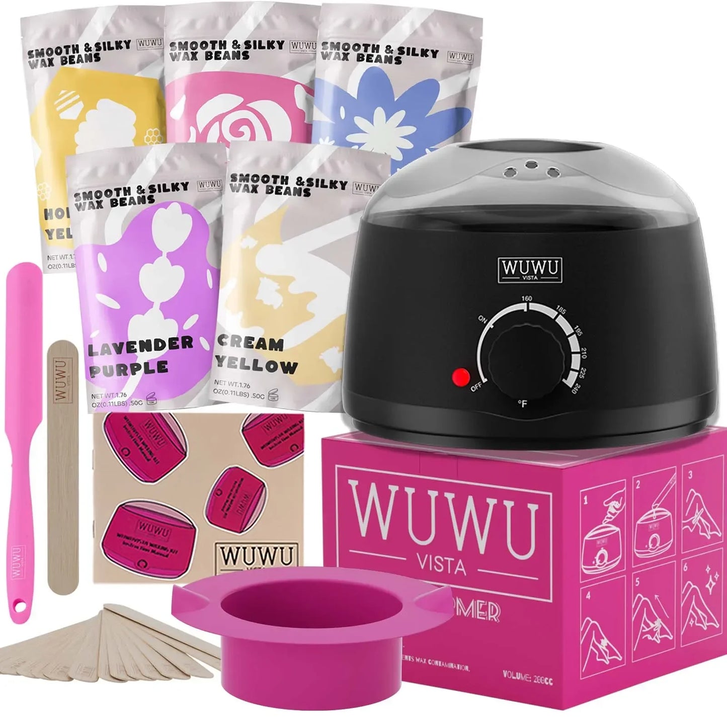 19 items Waxing Kit w/ Wax Warmer & Wax Beads Face Brazilian Full Body