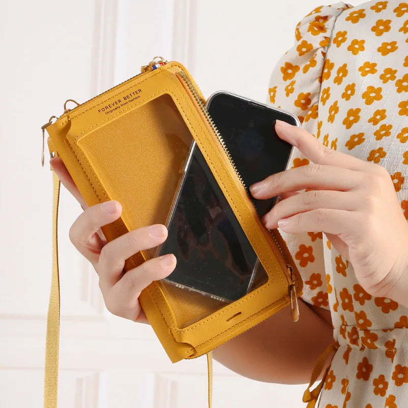 Mini Wallet w/ Touch Screen Cell Phone Holder Crossbody Purse