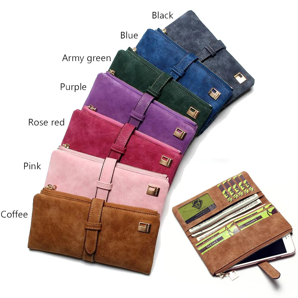 Frosted Leather Long Card Holder Wallet Purse Clutch
