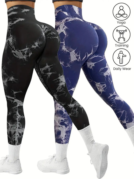 2pcs Tie-Dye Seamless High Stretch Yoga Leggings