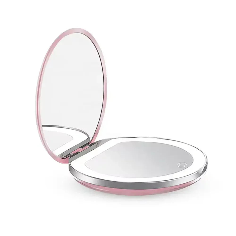 1X/5X Magnifying Travel Compact Makeup Mirror w/ 3 Light Colors Rechargeable Touch