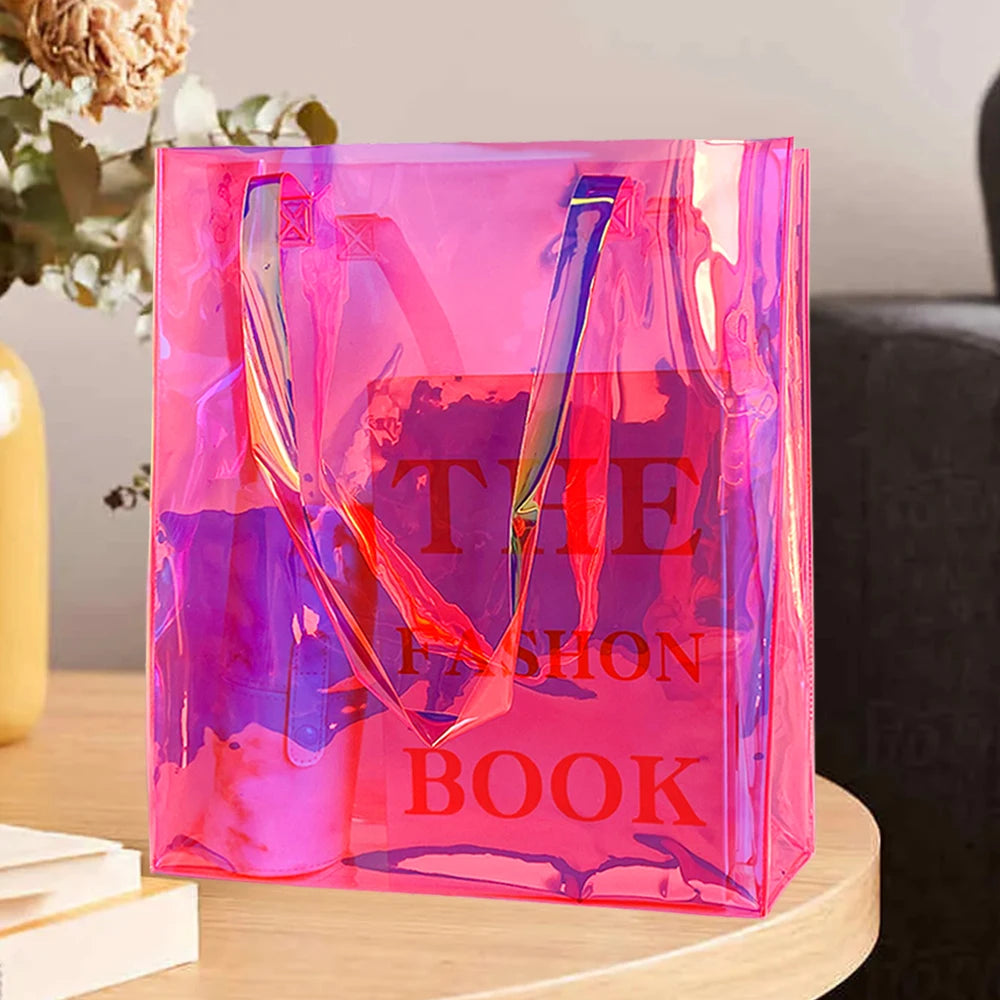 Holographic Rainbow Iridescent Clear Tote Handbag 2-Pack Games Work Travel Concert