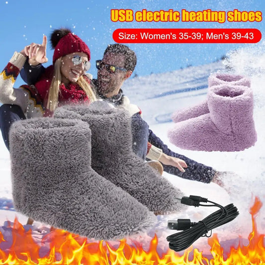 Women Men Electric Heated Booties Slippers USB