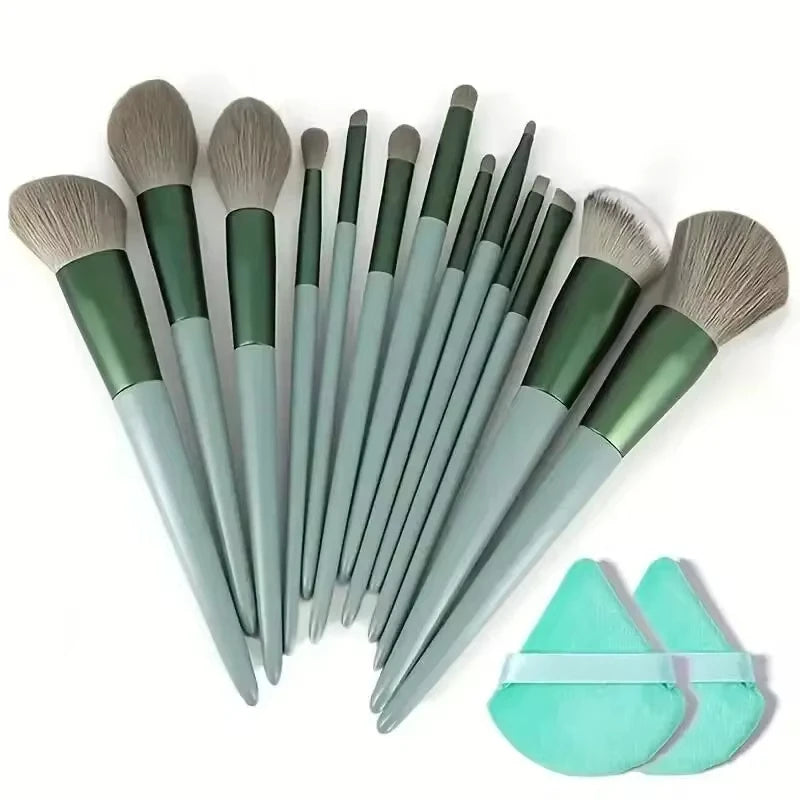 13 PCS Makeup Brush Set w/ 2 Powder Puffs