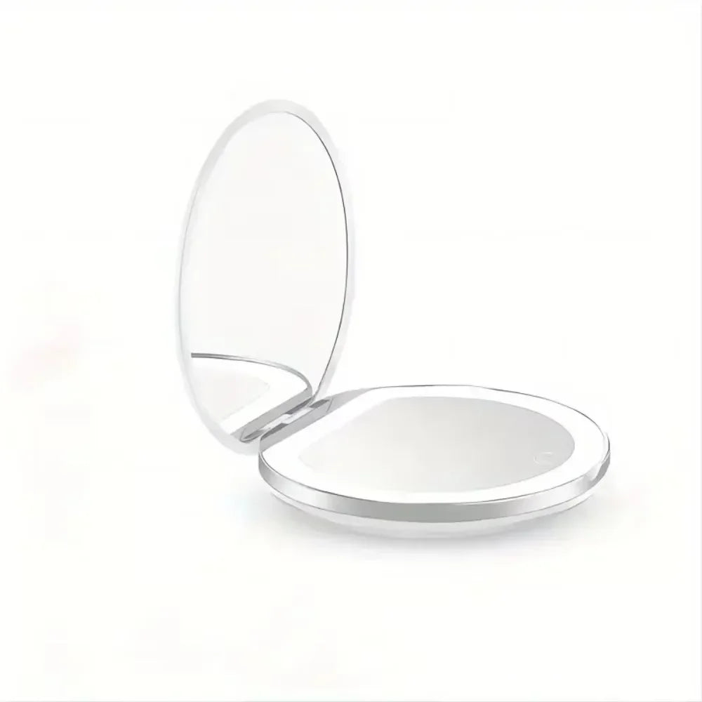 1X/5X Magnifying Travel Compact Makeup Mirror w/ 3 Light Colors Rechargeable Touch
