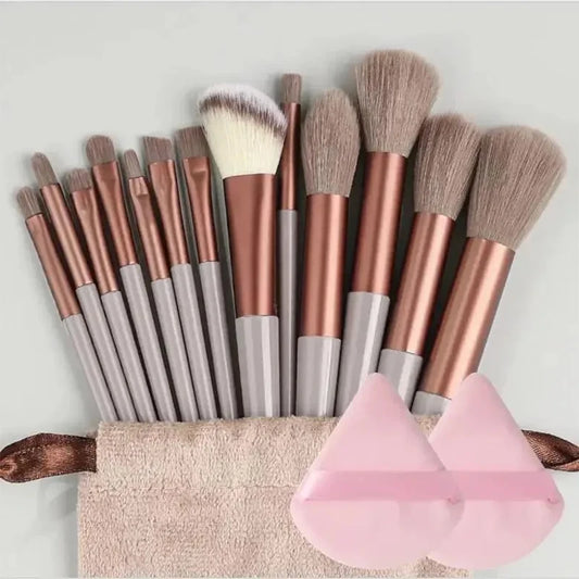 13 PCS Makeup Brush Set w/ 2 Powder Puffs