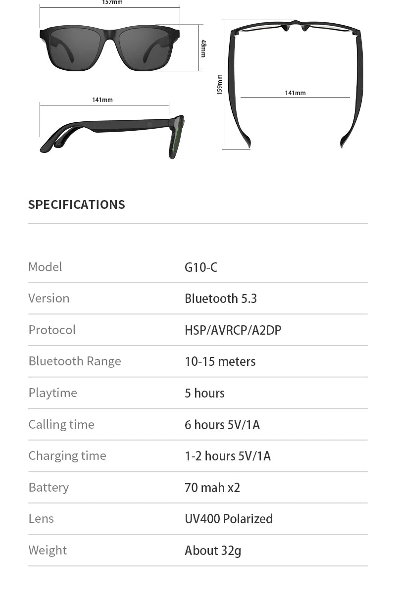 Bluetooth Smart Glasses Talk Music