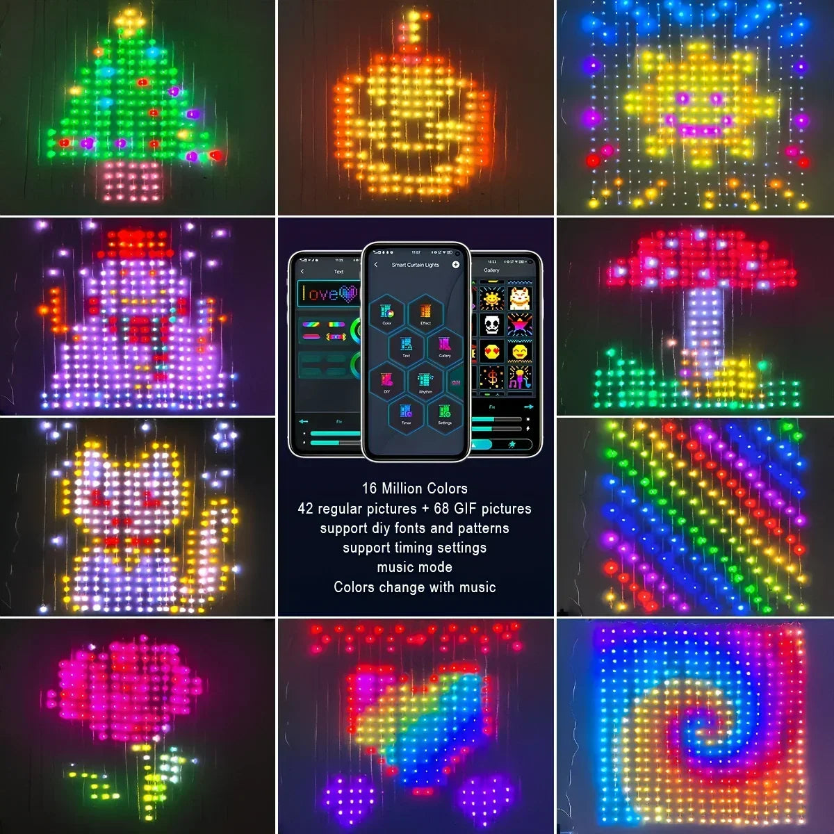 Smart LED Curtain Light APP Control Pattern Music Ambient Lighting