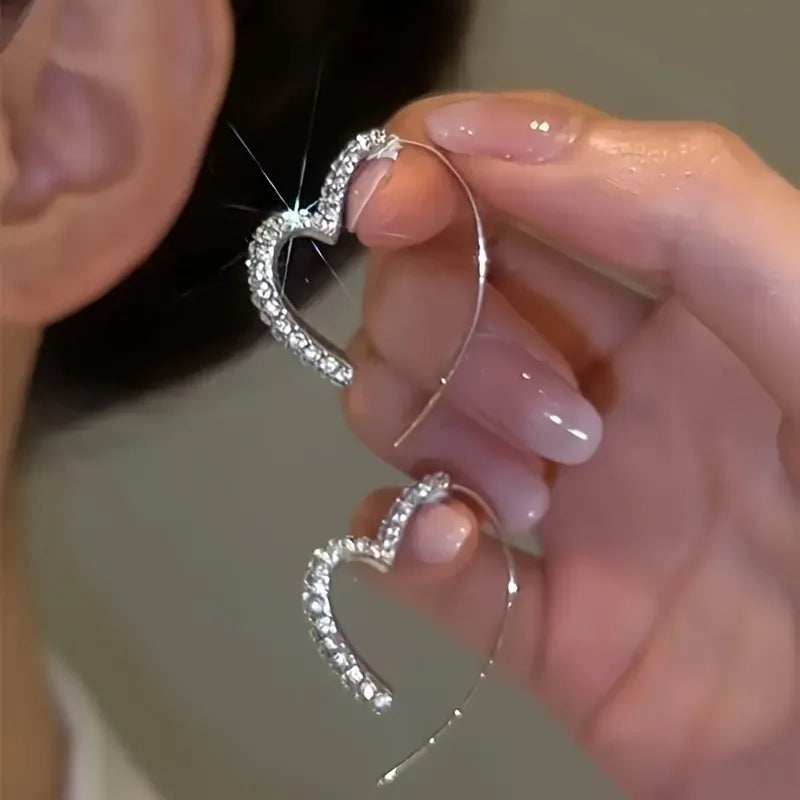 Sparkling Heart Dangle Earrings Hypoallergenic