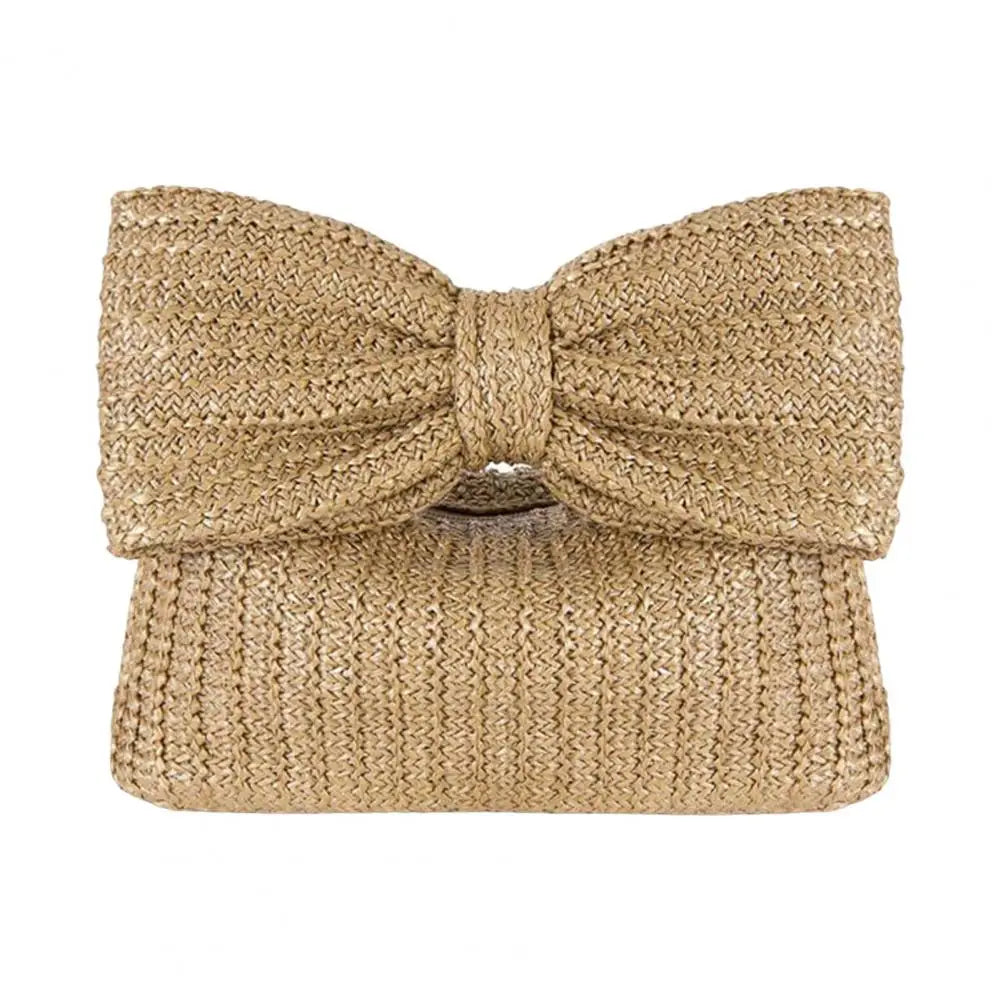 Bohemian Style Straw Bow Clutch Handbag Purse