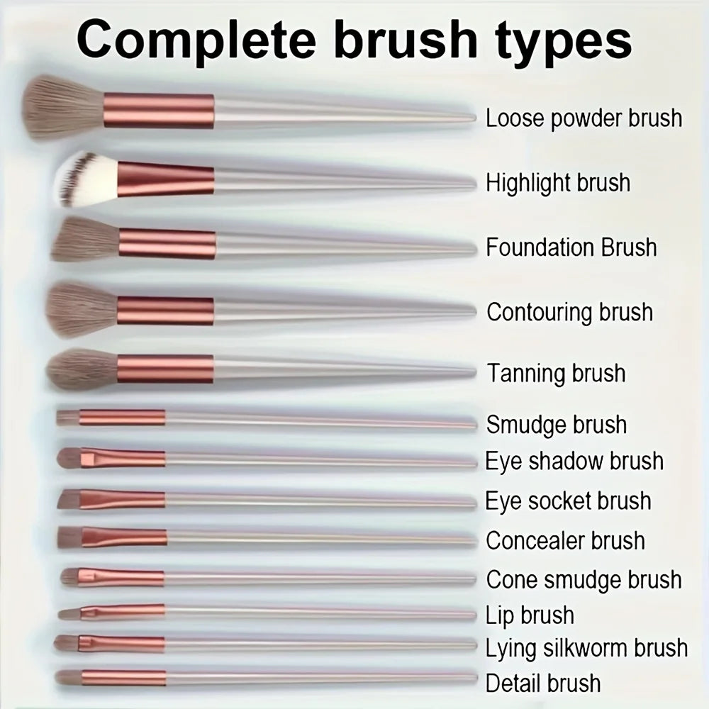 13 PCS Makeup Brush Set w/ 2 Powder Puffs