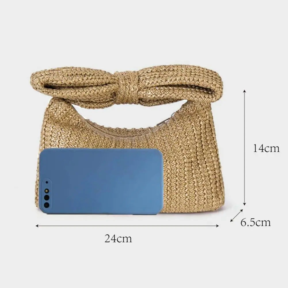 Bohemian Style Straw Bow Clutch Handbag Purse