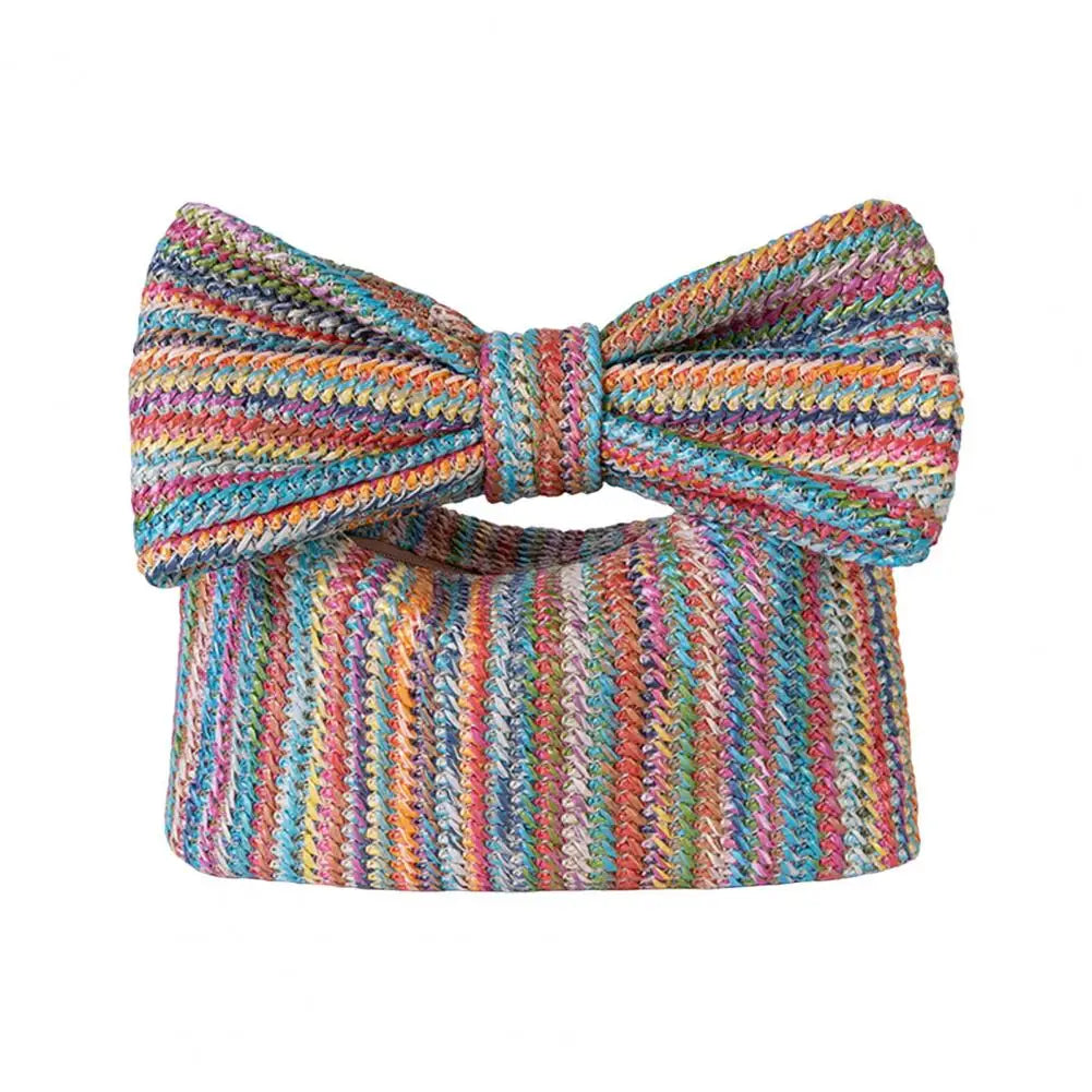 Bohemian Style Straw Bow Clutch Handbag Purse