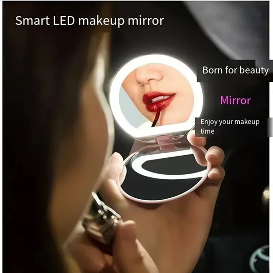 1X/5X Magnifying Travel Compact Makeup Mirror w/ 3 Light Colors Rechargeable Touch