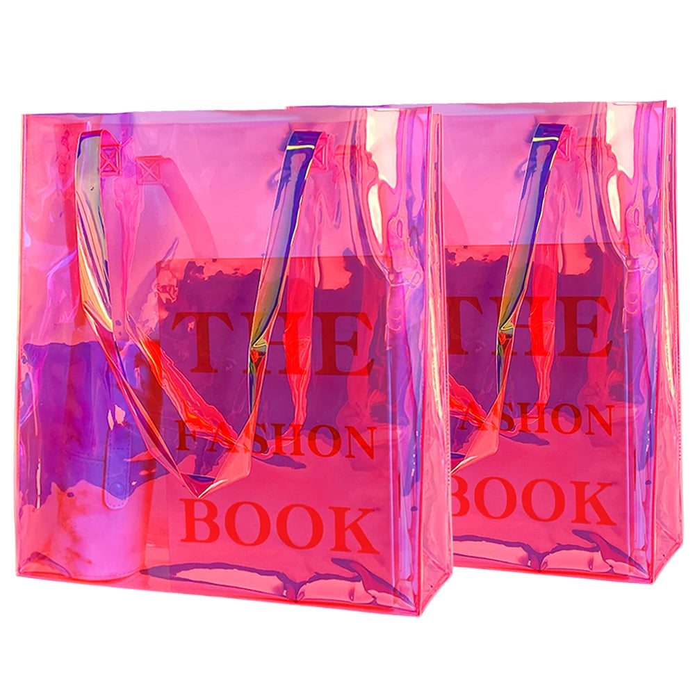 Holographic Rainbow Iridescent Clear Tote Handbag 2-Pack Games Work Travel Concert