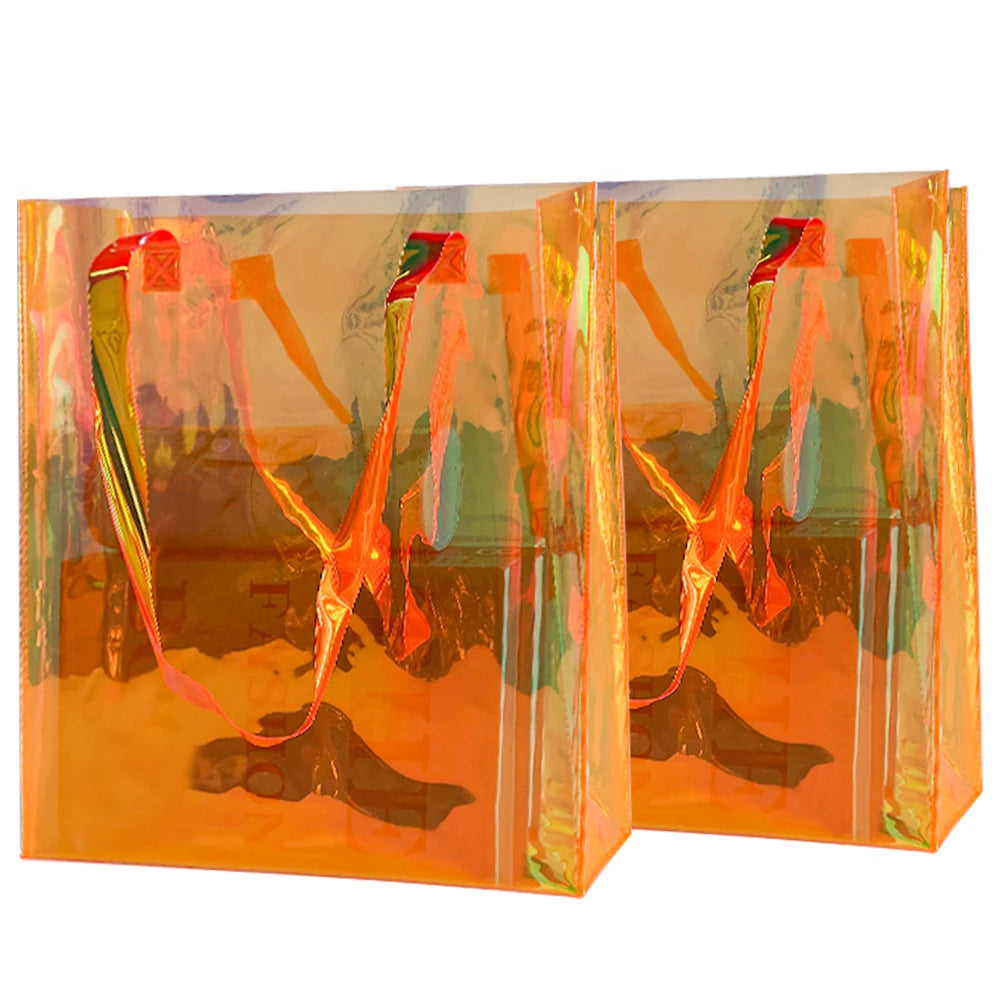 Holographic Rainbow Iridescent Clear Tote Handbag 2-Pack Games Work Travel Concert