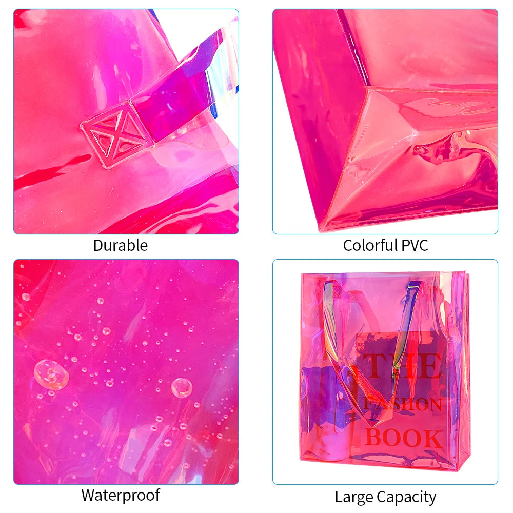 Holographic Rainbow Iridescent Clear Tote Handbag 2-Pack Games Work Travel Concert