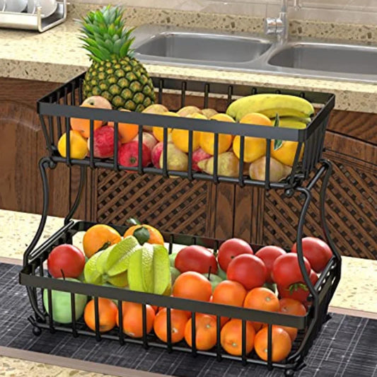 2-Layer Counter-top Metal Fruit Basket Storage Kitchen Bathroom