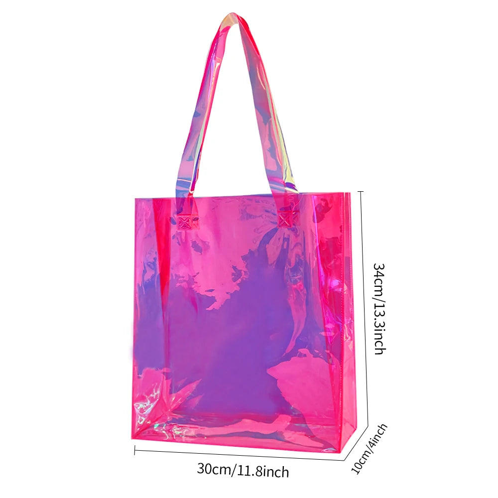 Holographic Rainbow Iridescent Clear Tote Handbag 2-Pack Games Work Travel Concert