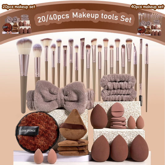 20/40pcs Professional Makeup Brush And Sponge Set