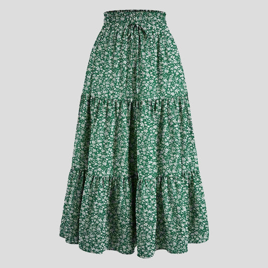 Boho Vintage Floral Print Maxi Skirt Elastic High Waist
