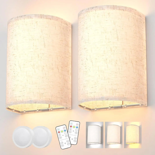  Rechargeable Wireless Wall Sconce Set w/ Remote Dimmable 