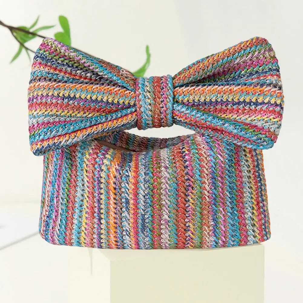 Bohemian Style Straw Bow Clutch Handbag Purse