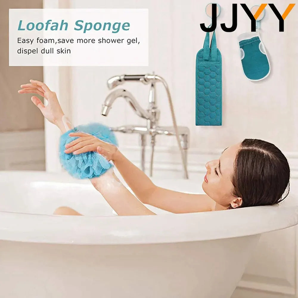 Exfoliating Gloves and Loofah Bath Sponge Set Men Women